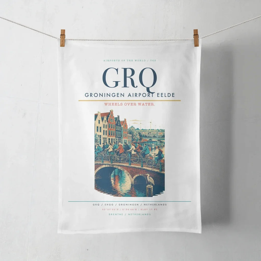 Groningen Airport Eelde (GRQ) design on white towel