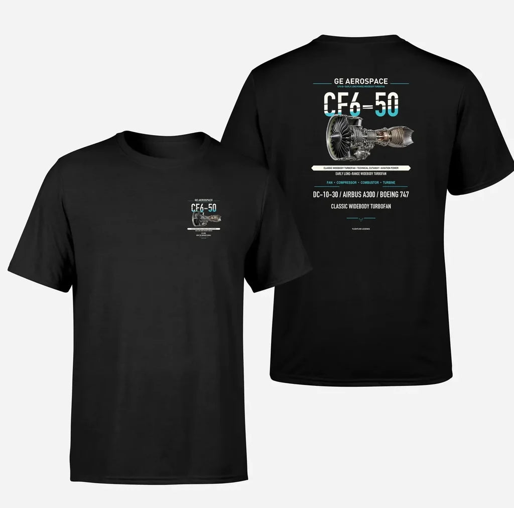 CF6-50 design on black t shirt