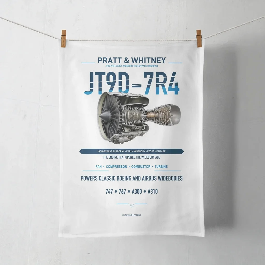 JT9D-7R4 design on white towel