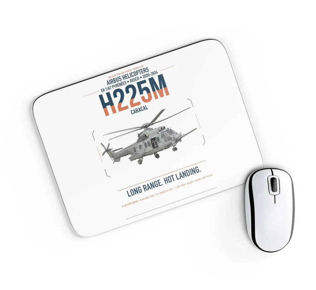 Airbus Helicopters H225M Caracal design on white rectangle mouse pad