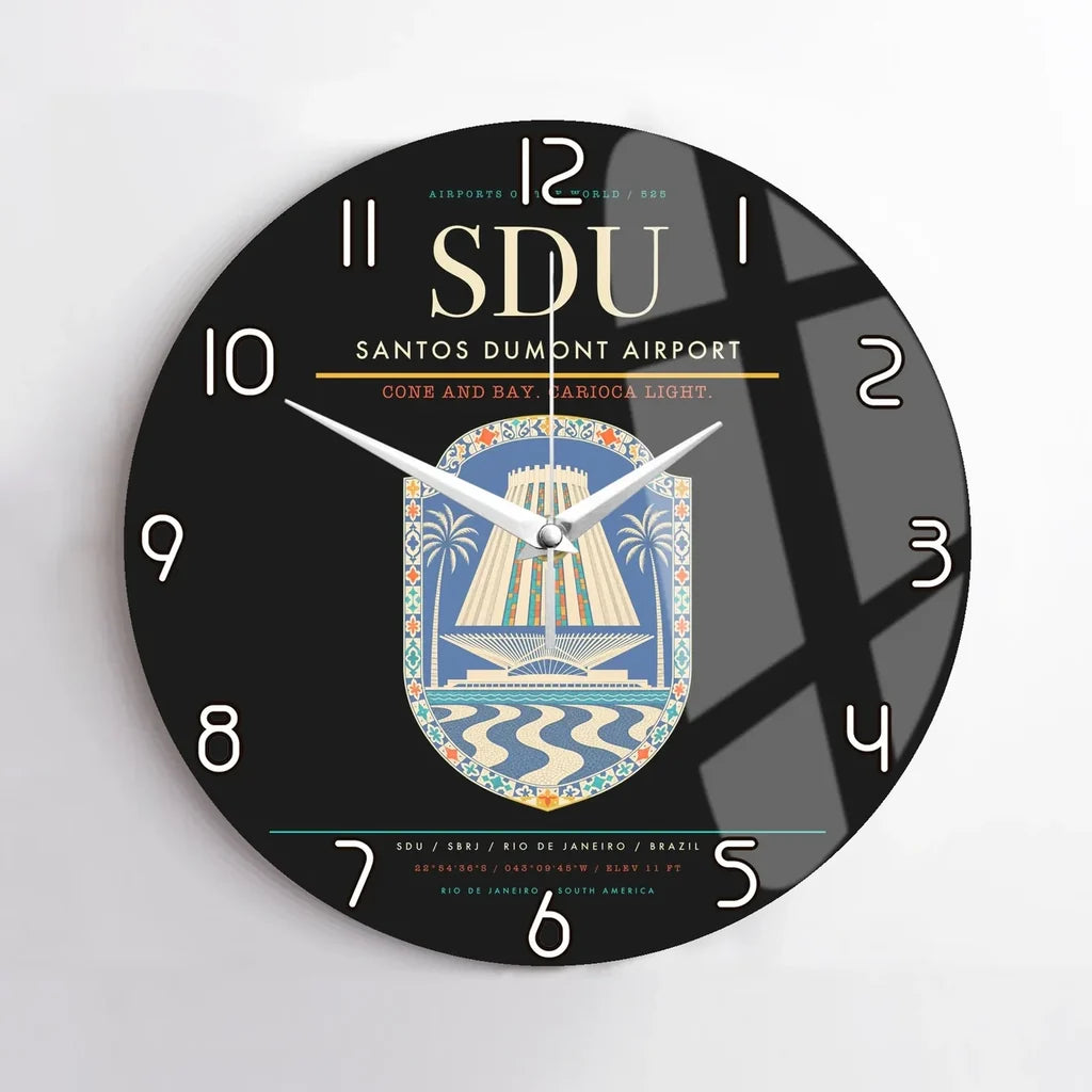 Santos Dumont Airport (SDU) design on black no frame wall clock
