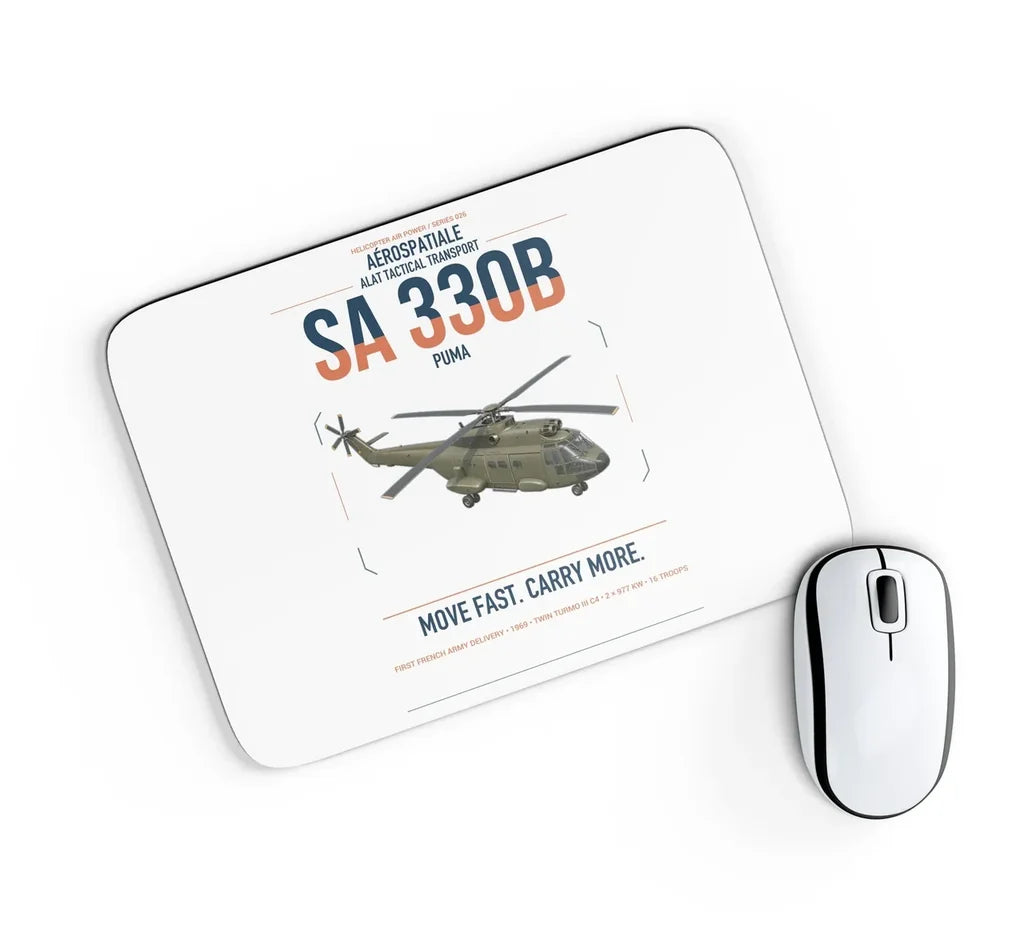 Aérospatiale SA 330B Puma design on white rectangle mouse pad