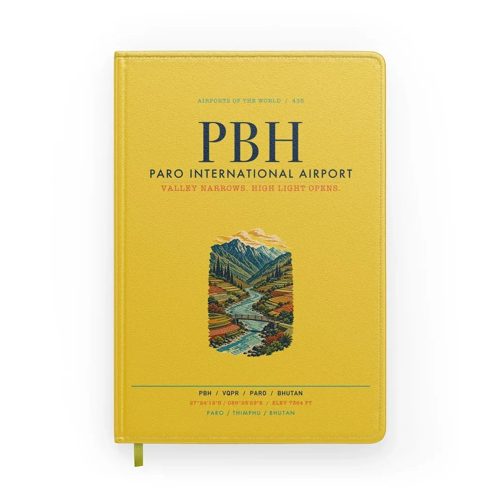 Paro International Airport (PBH) design on yellow notebook