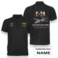 Thumbnail for C-2A Greyhound design on black+name double-side polo t-shirt, double-side print