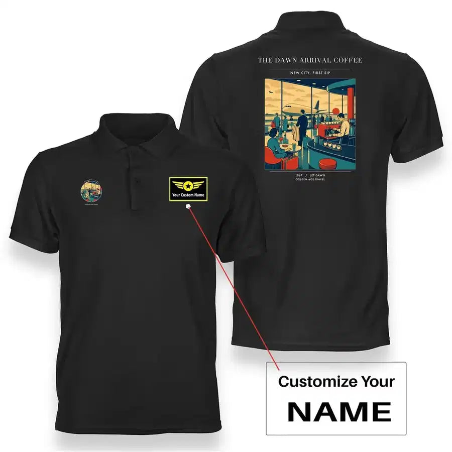 VINTAGE G4310 - The Dawn Arrival Coffee - Double-Side Polo T-Shirt design on black+name