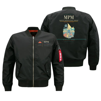 Maputo International Airport (MPM) design on black bomber jacket
