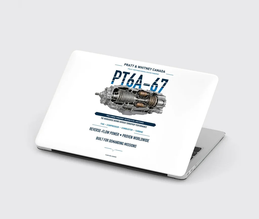 PT6A-67 design on white MacBook case