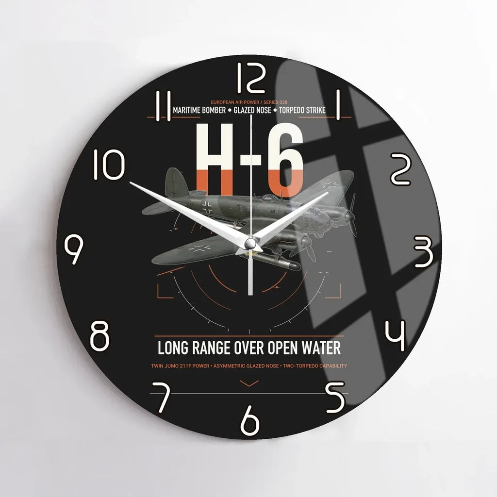 Heinkel He 111H-6 design on black no frame wall clock