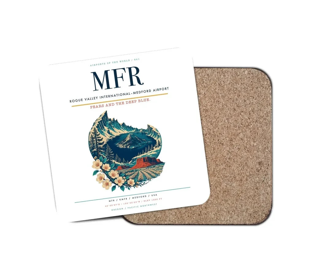 Rogue Valley International–Medford Airport (MFR) design on white 1 piece coaster