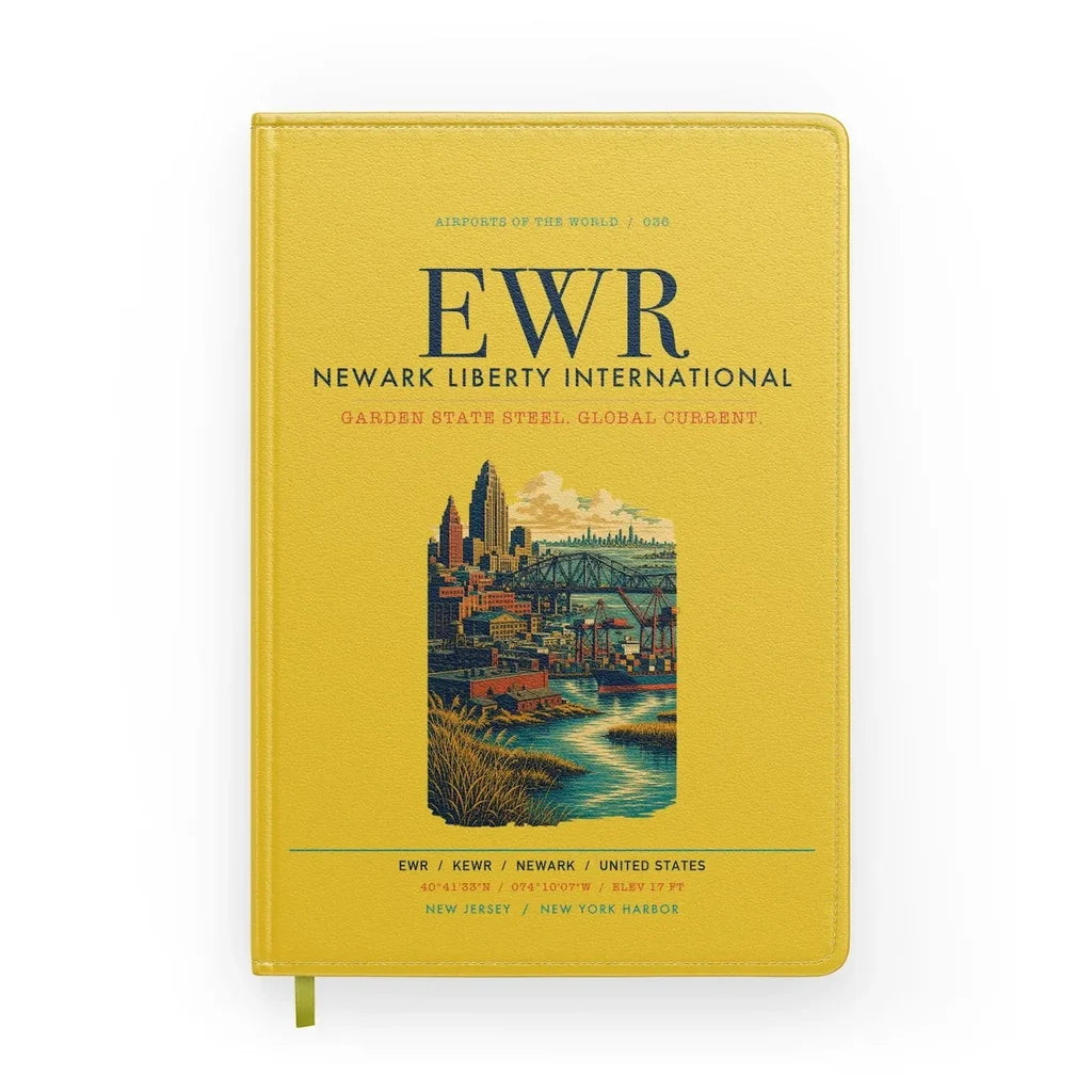 Newark Liberty International Airport (EWR) design on yellow notebook