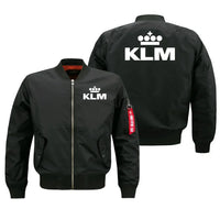 Thumbnail for KLM Royal Dutch Airlines aviation design embroidered on black bomber jacket