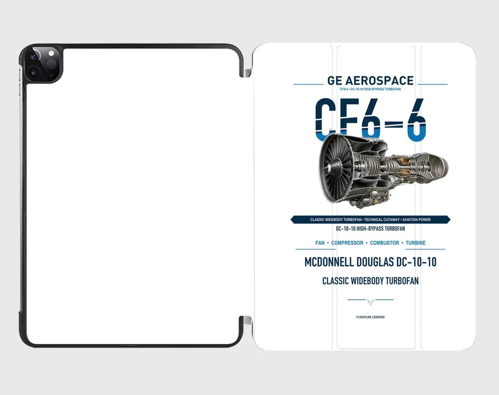 CF6-6 design on white ipad tablet case