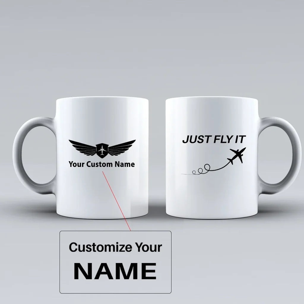 Just Fly It Ceramic White aviation design on ceramic mug, premium ceramic with glazed finish.
