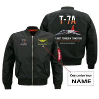 Thumbnail for T-7A Red Hawk design on black+name bomber jacket, double-side print