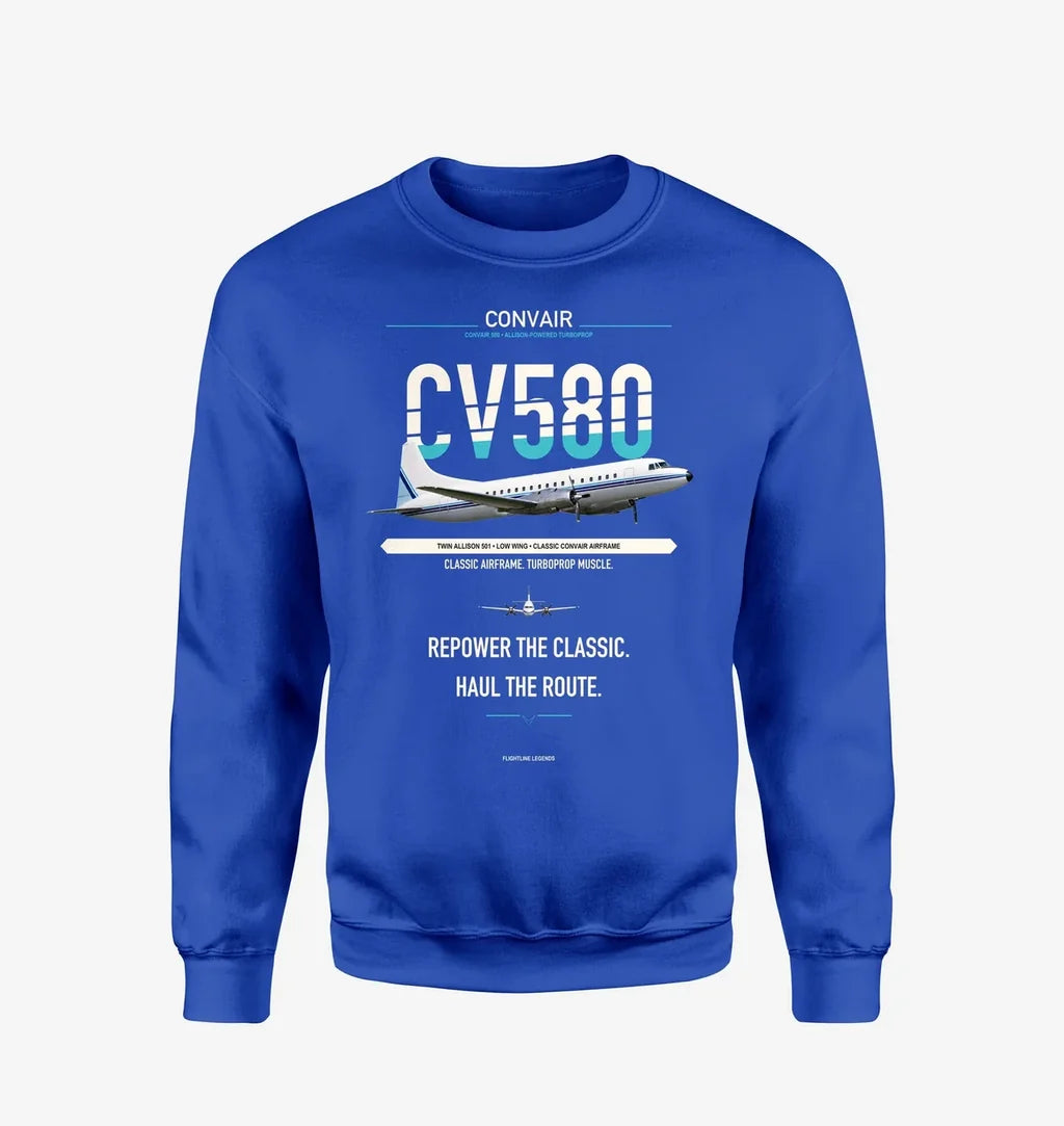 Convair 580 design on blue sweatshirt