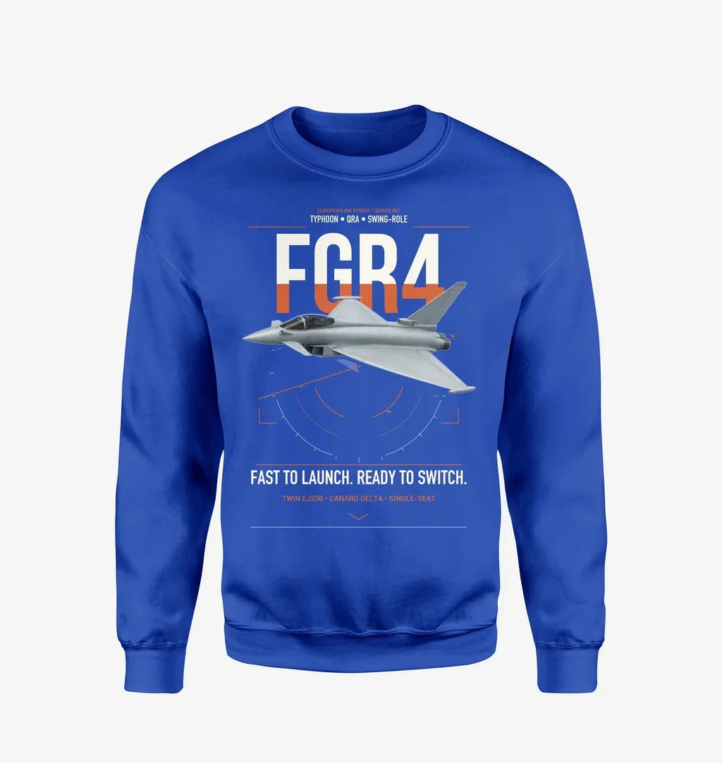 Eurofighter Typhoon FGR4 design on blue sweatshirt