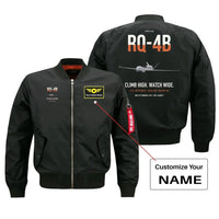 Thumbnail for RQ-4B Global Hawk design on black+name bomber jacket, double-side print