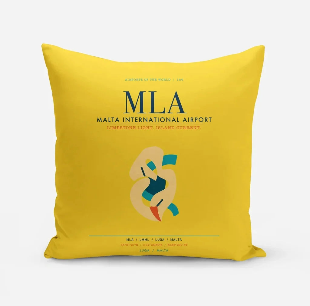 Malta International Airport (MLA) design on yellow pillow