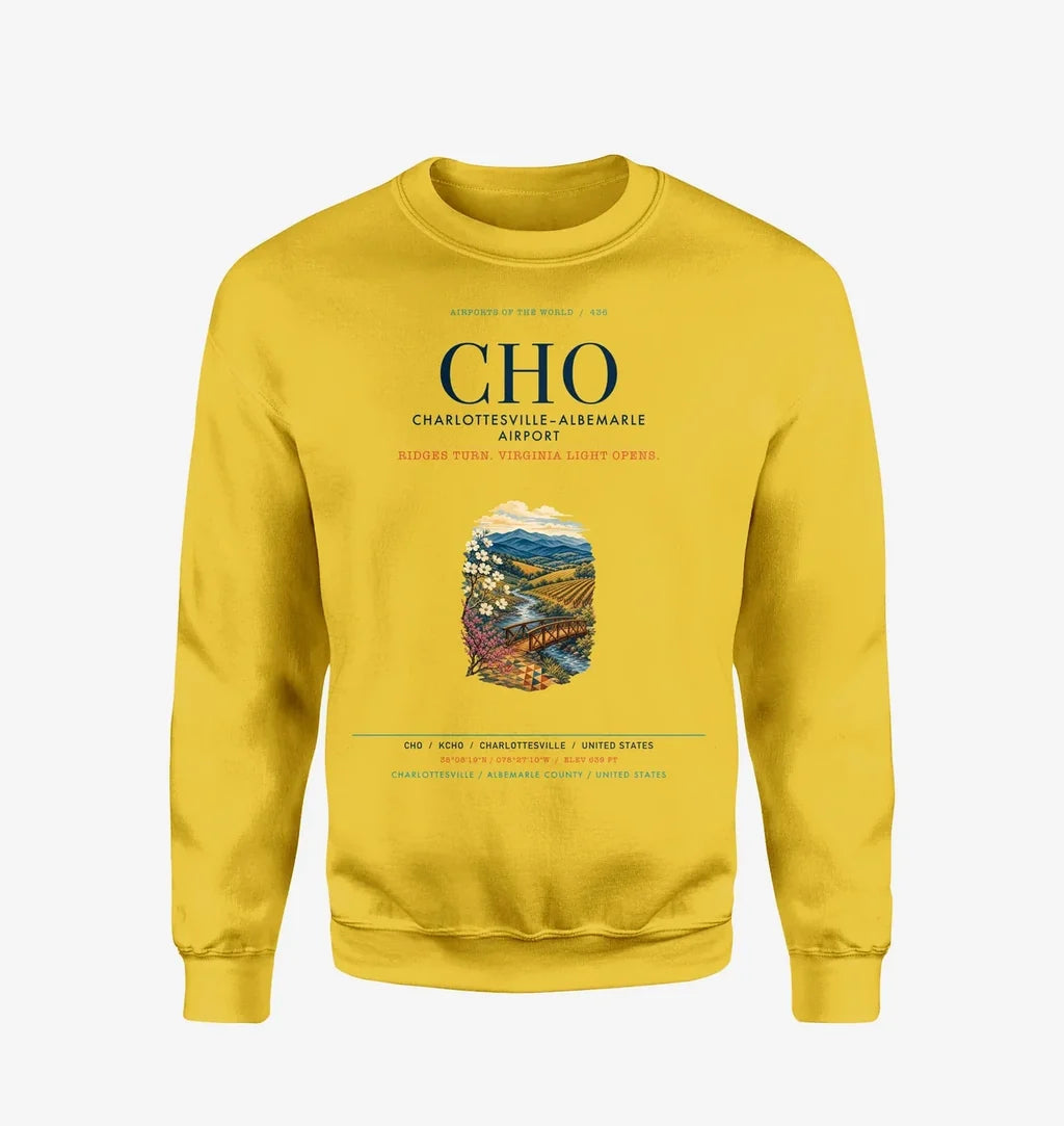 Charlottesville–Albemarle Airport (CHO) design on yellow sweatshirt