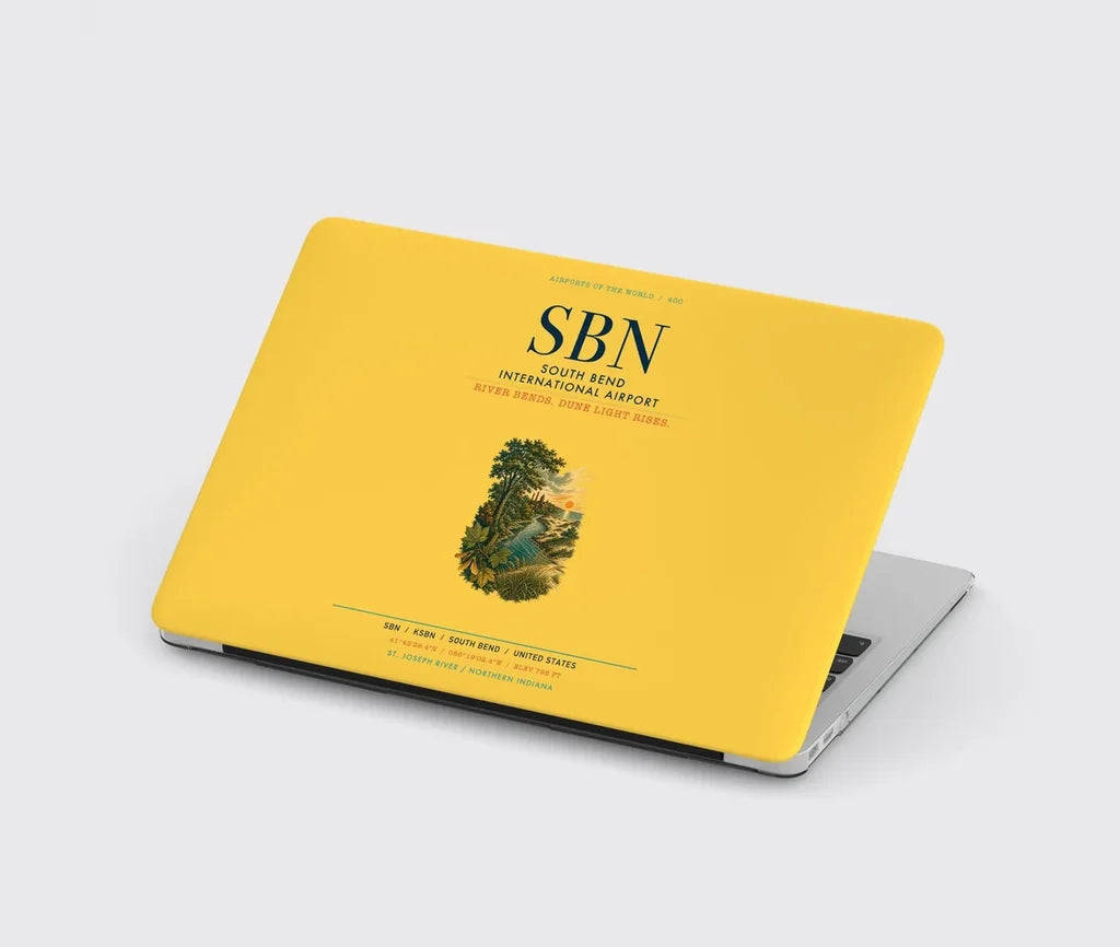 South Bend International Airport (SBN) design on yellow MacBook case