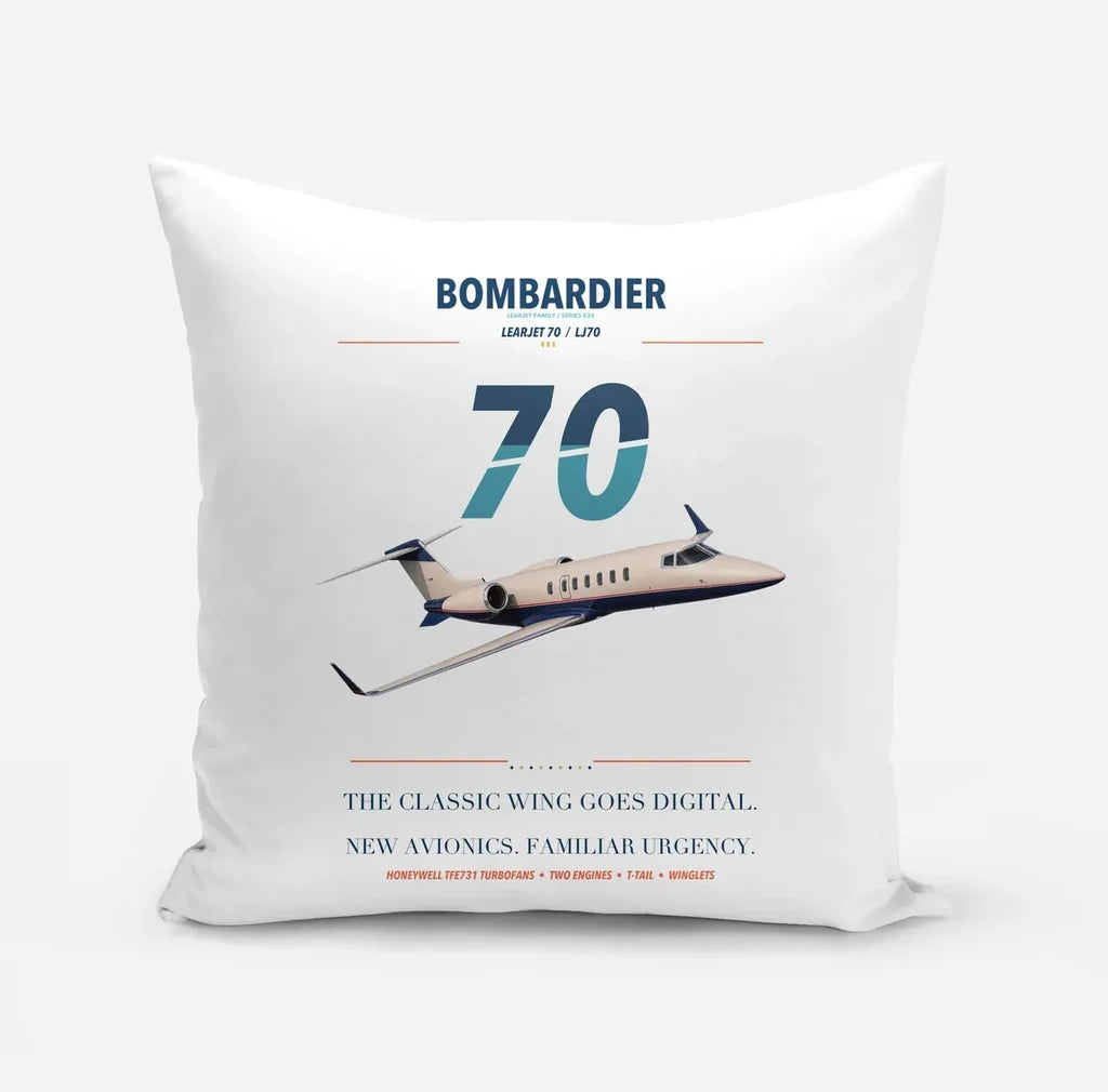 Bombardier Learjet 70 design on white pillow