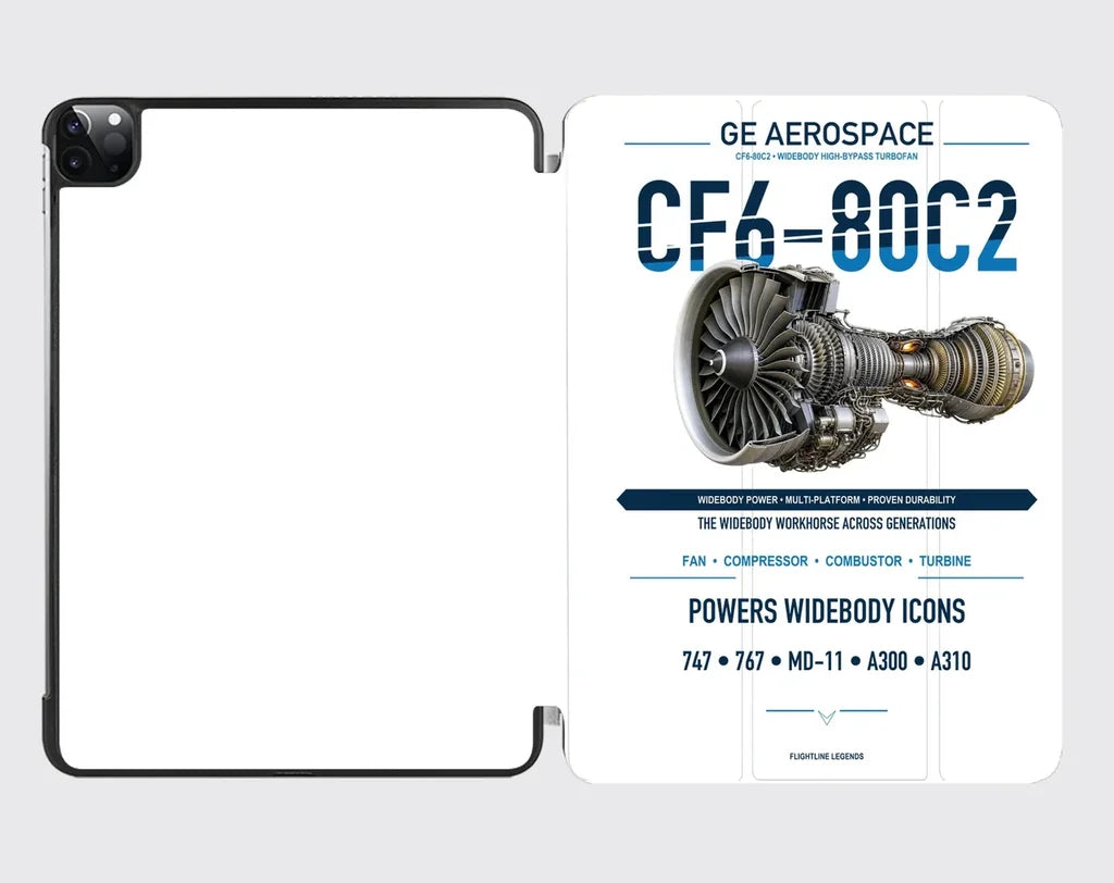 CF6-80C2 design on white ipad tablet case