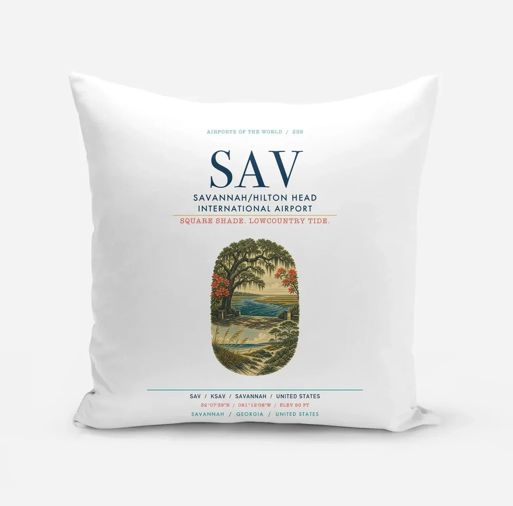 Savannah-Hilton Head International Airport (SAV) design on white pillow