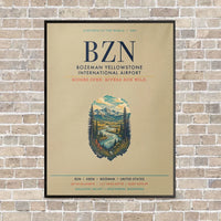 Thumbnail for Bozeman Yellowstone International Airport BZN vertical canvas print - framed - beige background