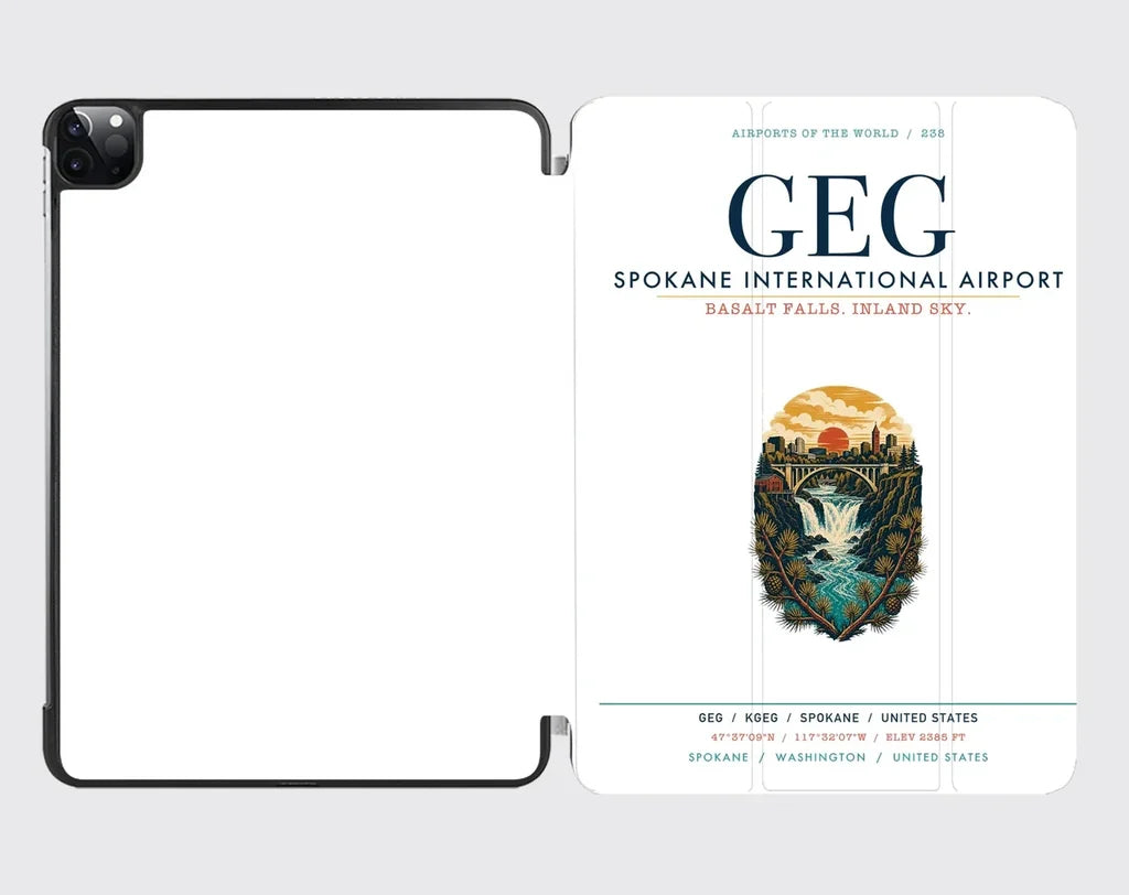 Spokane International Airport (GEG) design on white ipad tablet case