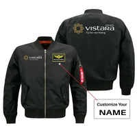 Thumbnail for Vistara Airlines logo on black + name bomber jacket