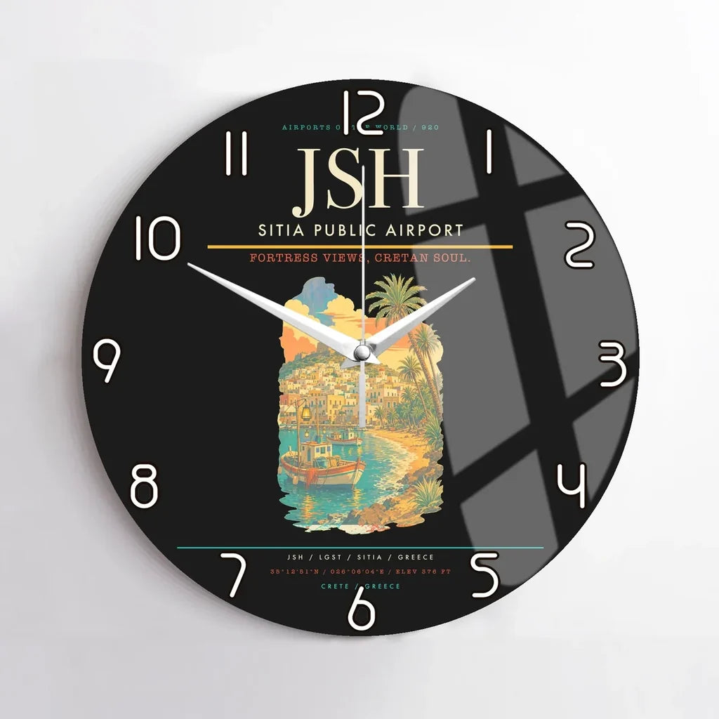 Sitia Public Airport (JSH) design on black no frame wall clock