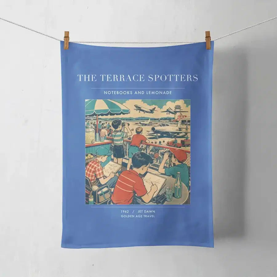 VINTAGE G4114 - The Terrace Spotters - Designed Towels design on blue
