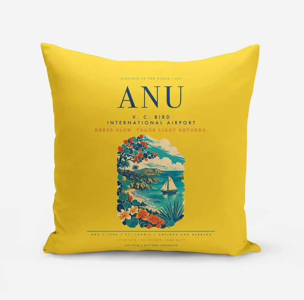V. C. Bird International Airport (ANU) design on yellow pillow