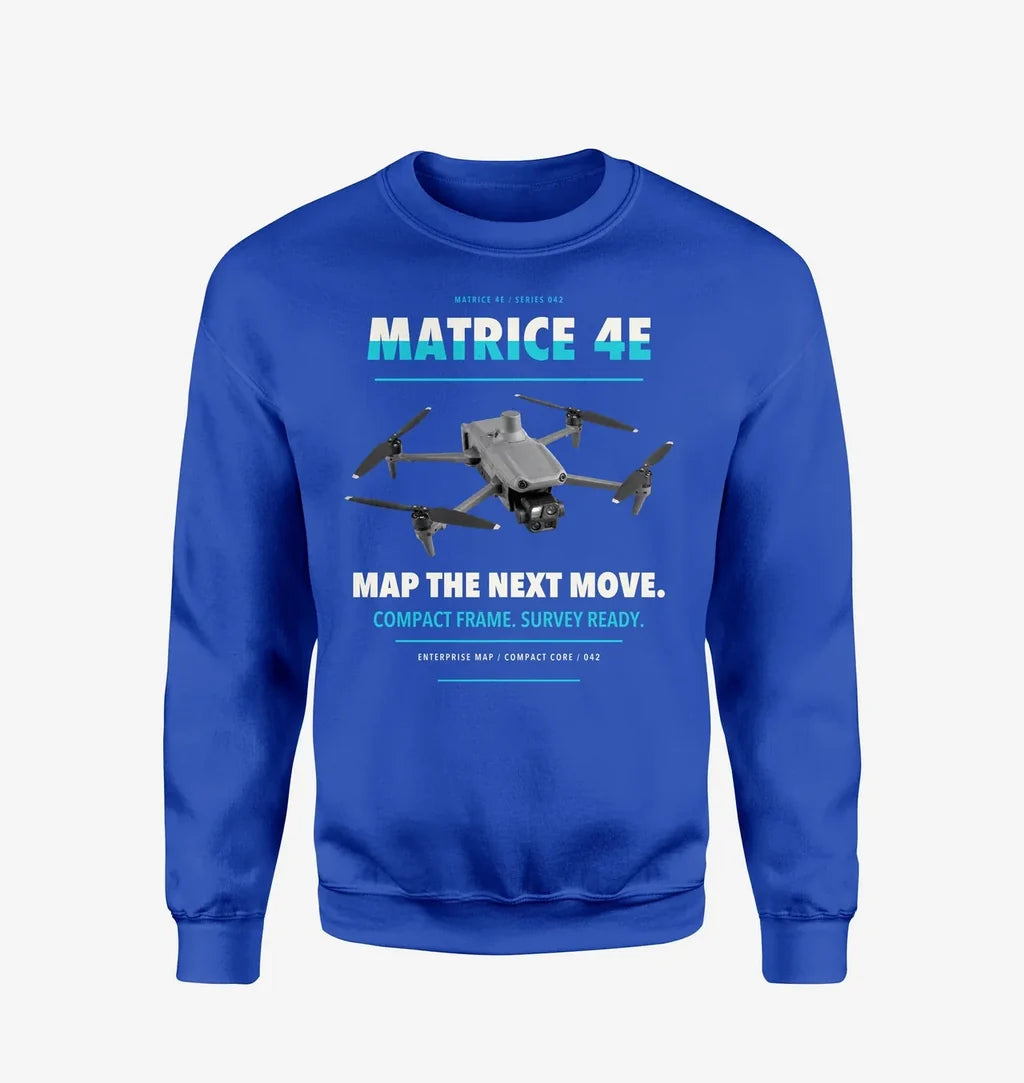 DJI Matrice 4E design on blue sweatshirt