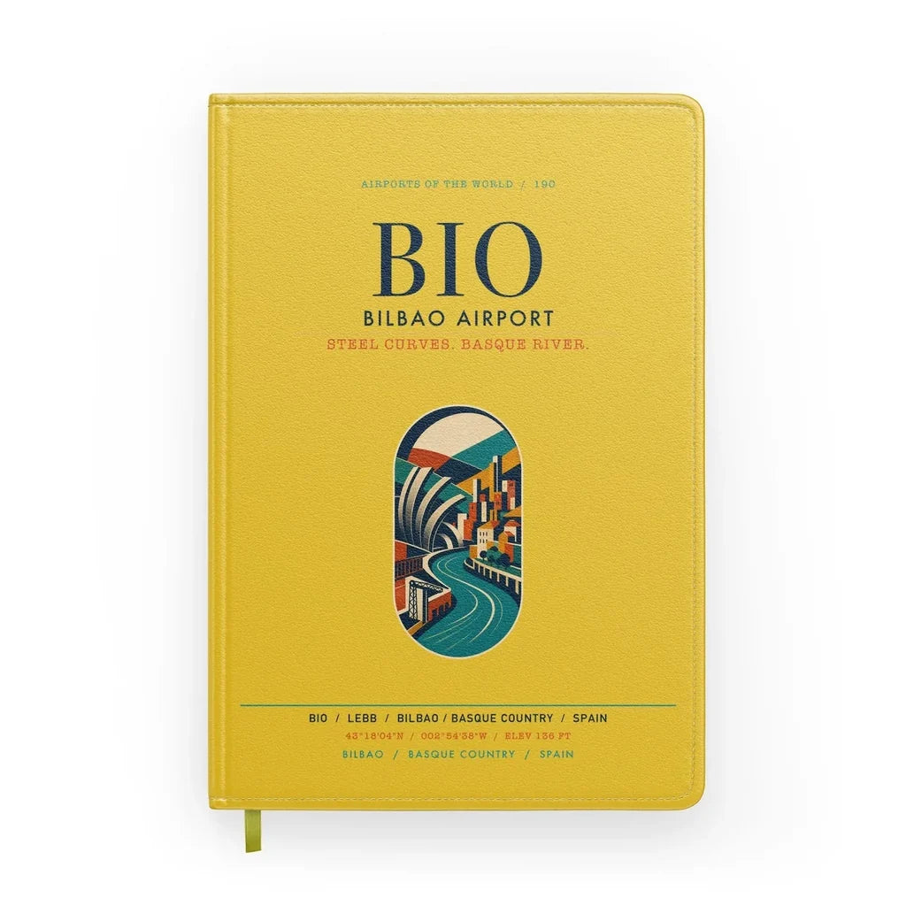 Bilbao Airport (BIO) design on yellow notebook