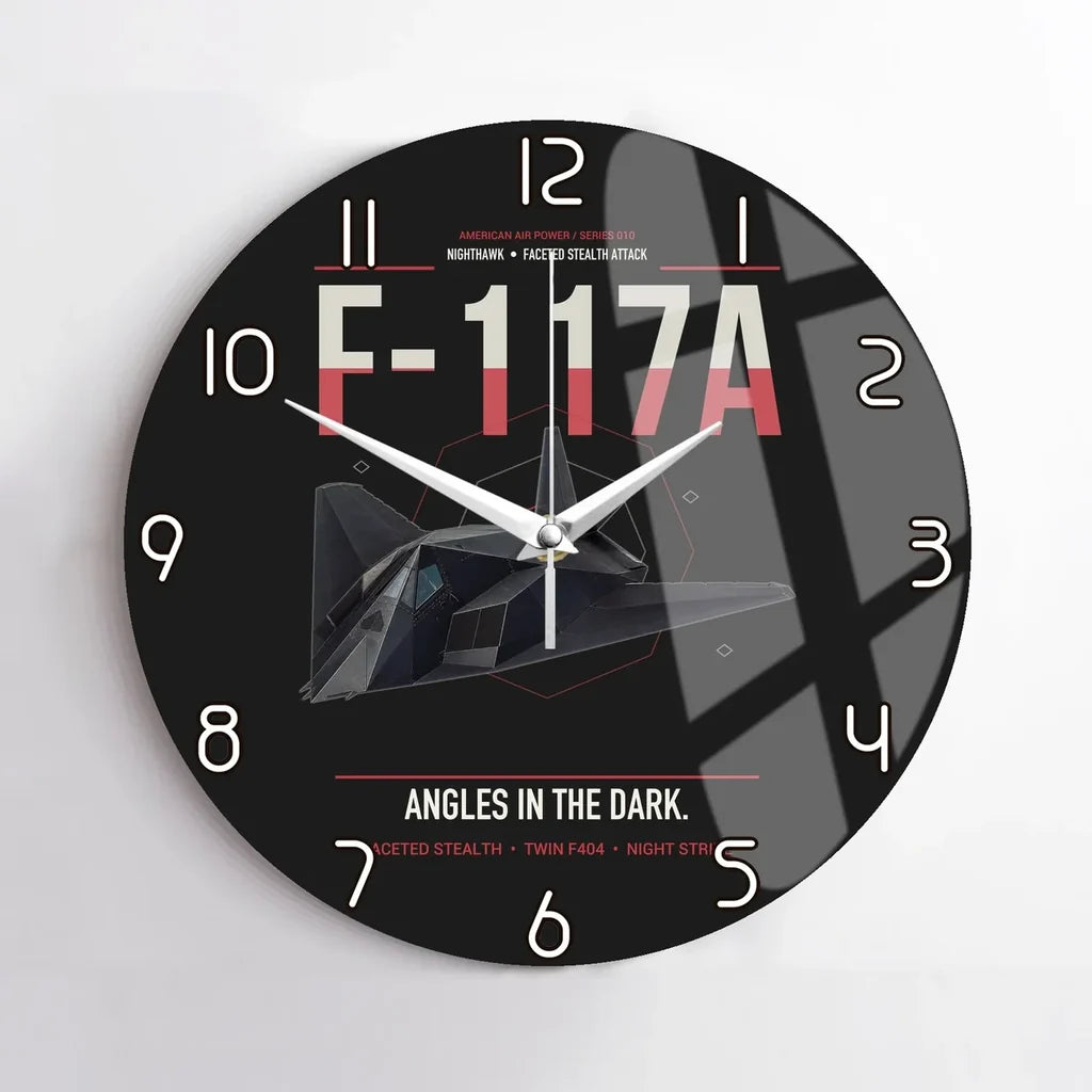 F-117A Nighthawk design on black no frame wall clock