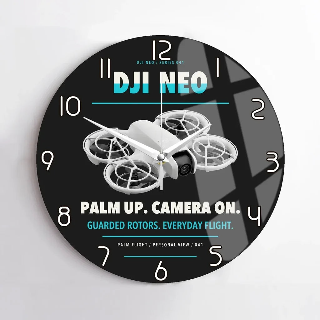 DJI Neo design on black no frame wall clock