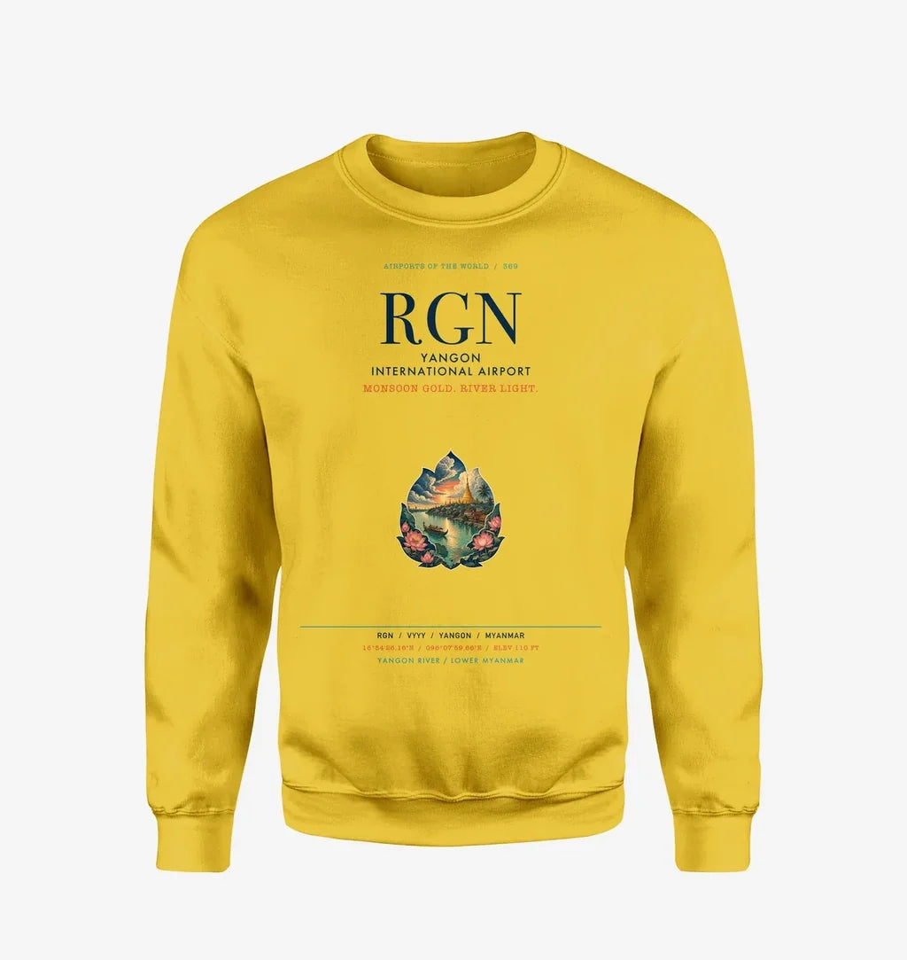 Yangon International Airport (RGN) design on yellow sweatshirt