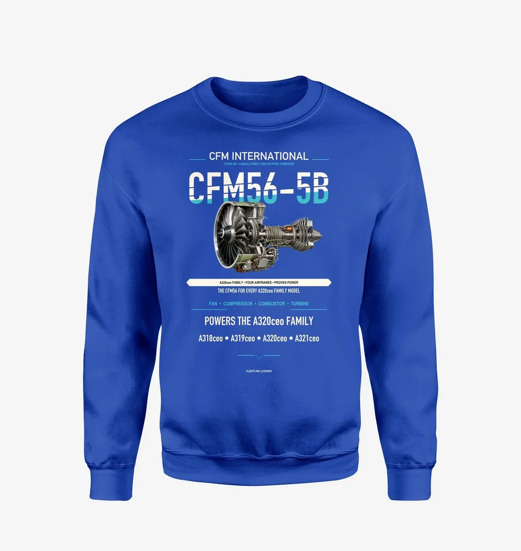 CFM56-5B design on blue sweatshirt