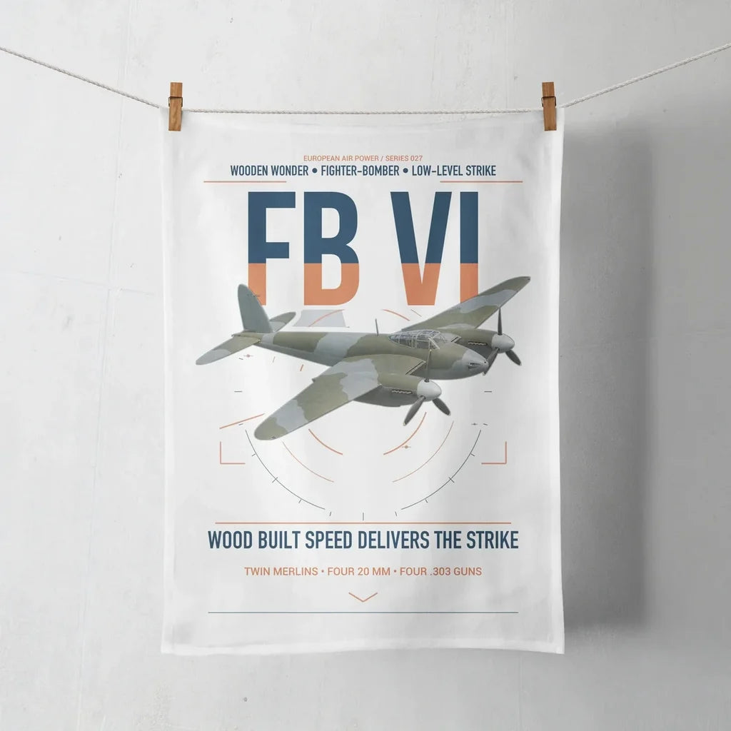 de Havilland Mosquito FB VI design on white towel