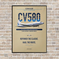 Thumbnail for Convair 580 vertical canvas print - framed - beige background