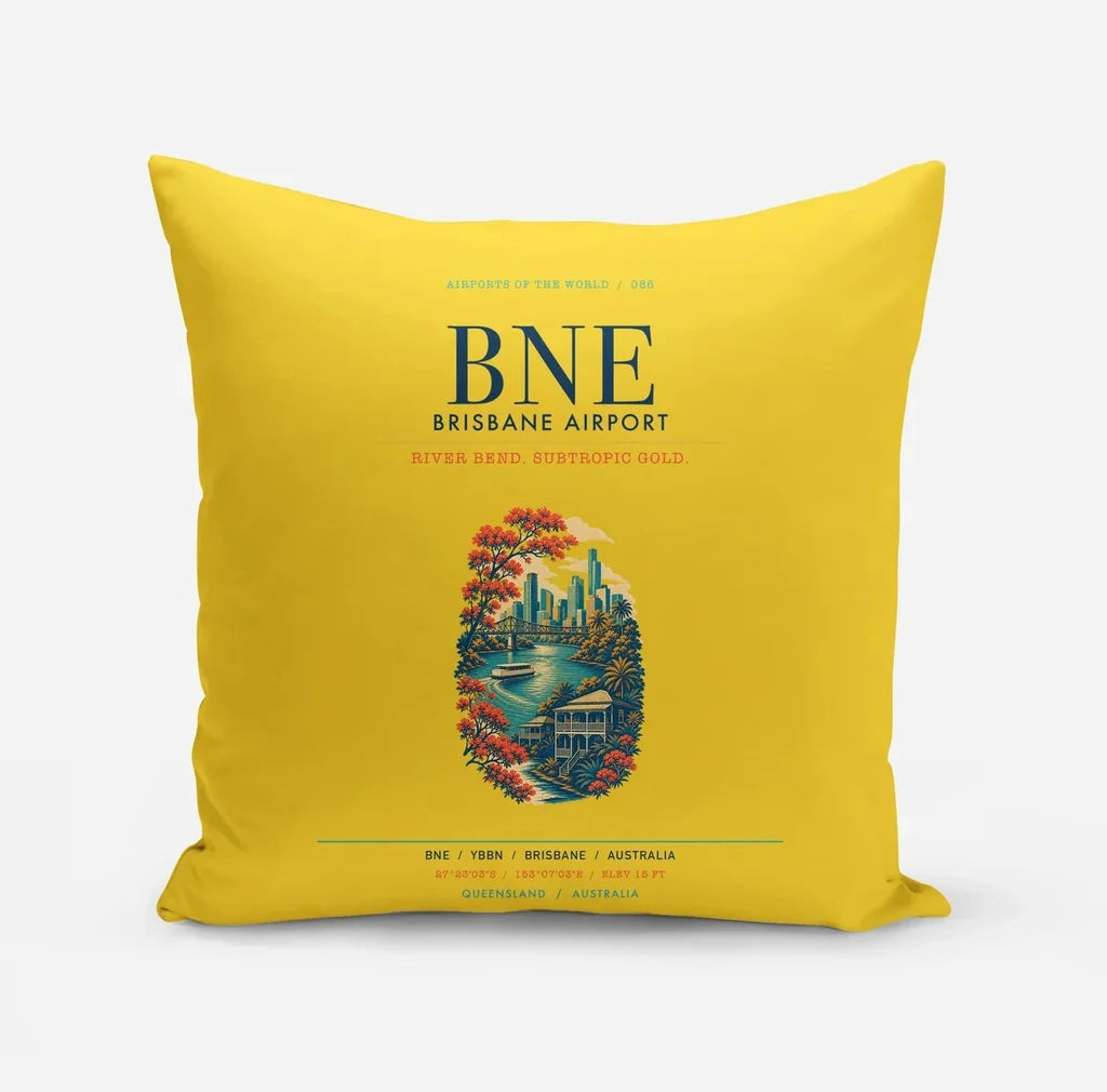 Brisbane Airport (BNE) design on yellow pillow