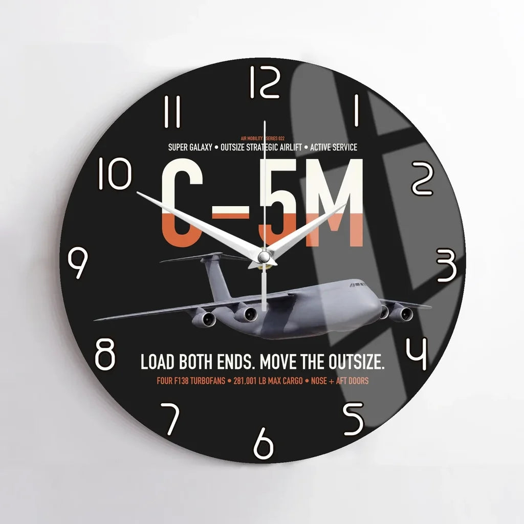 C-5M Super Galaxy design on black no frame wall clock