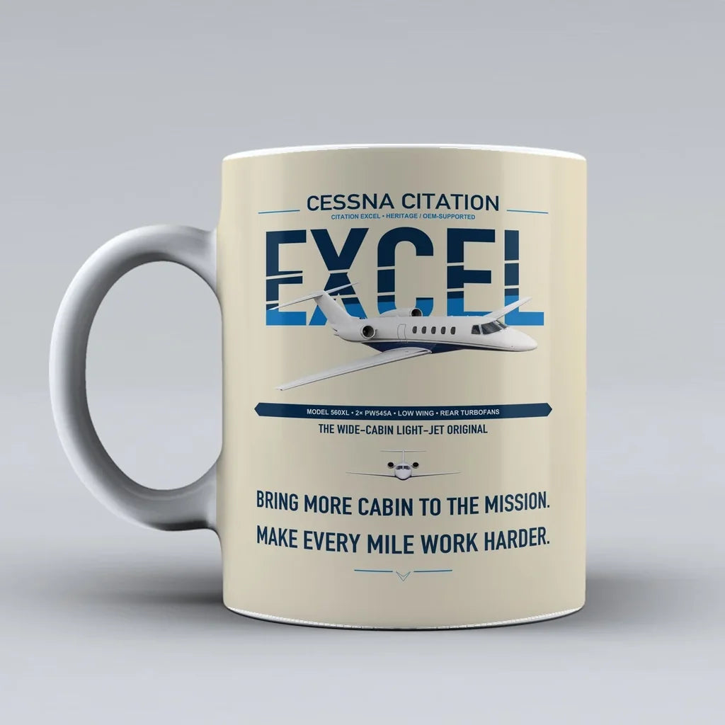 Cessna Citation Excel design on beige ceramic mug, double-side print