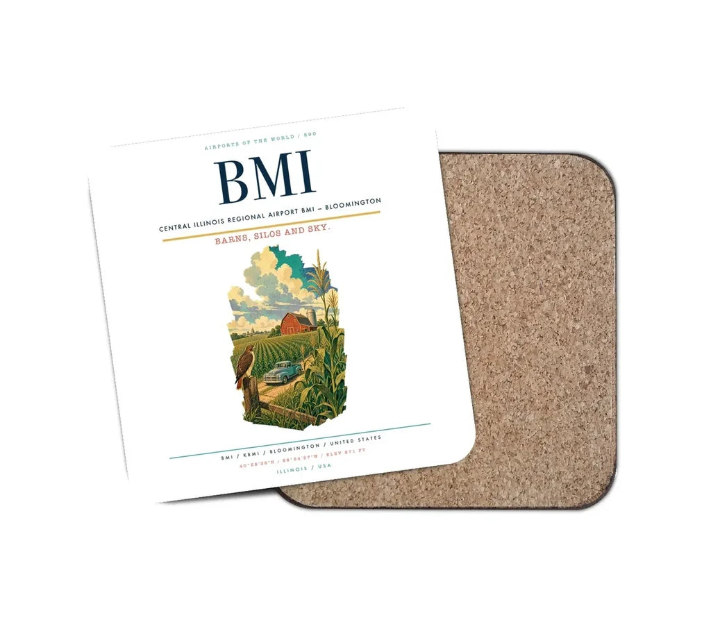 Central Illinois Regional Airport (BMI) design on white 1 piece coaster
