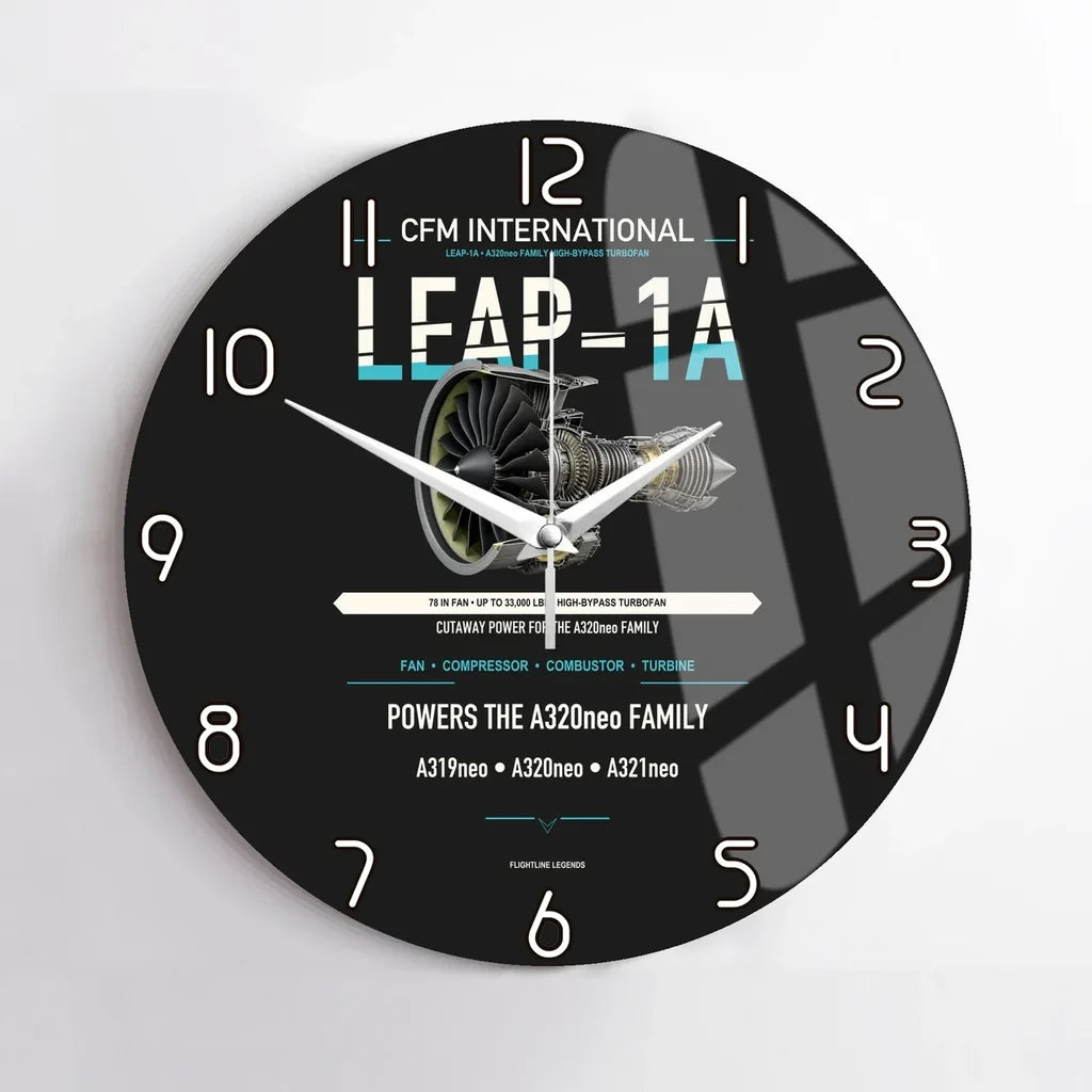 CFM LEAP-1A design on black no frame wall clock
