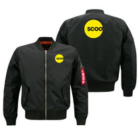 Thumbnail for Scoot Airlines aviation design embroidered on black bomber jacket