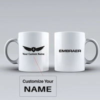 Thumbnail for Embraer & Text Ceramic White aviation design on ceramic mug, premium ceramic with glazed finish.
