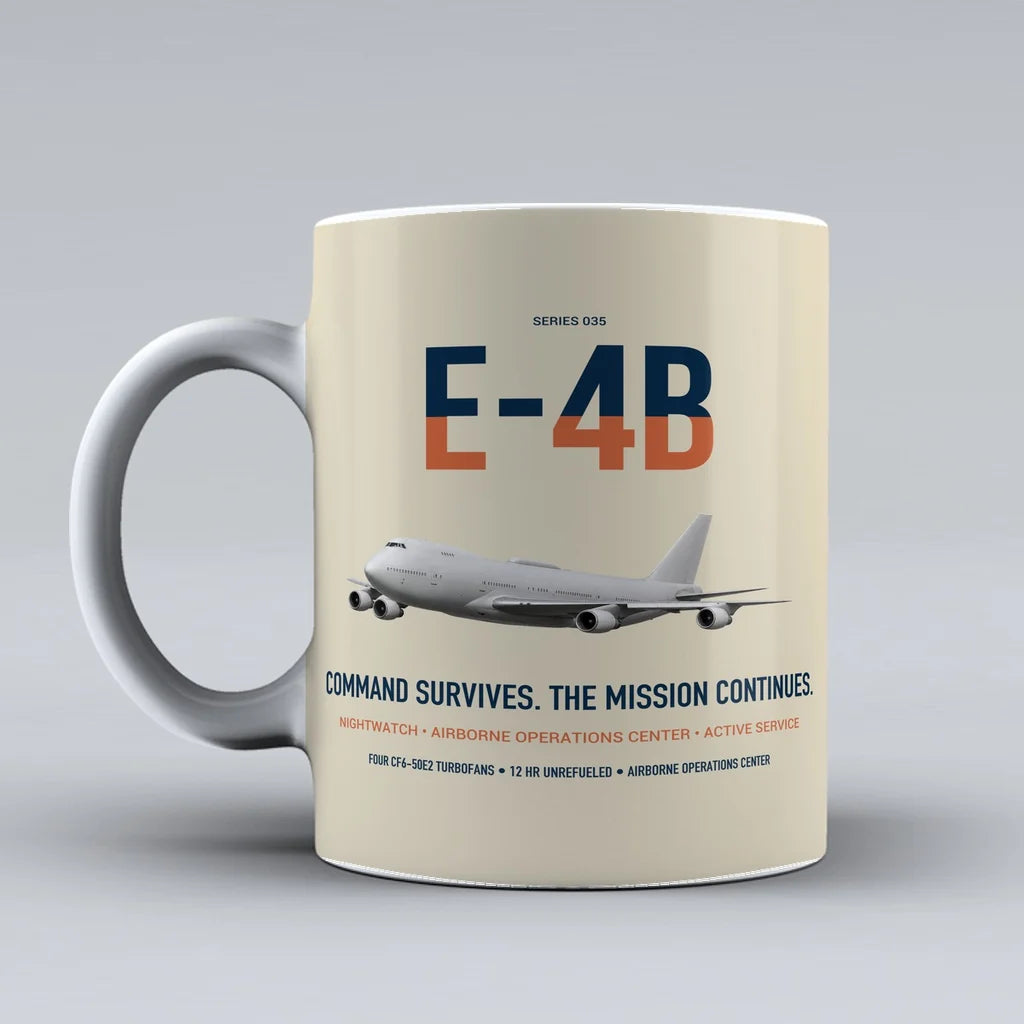 E-4B Nightwatch design on beige ceramic mug, double-side print