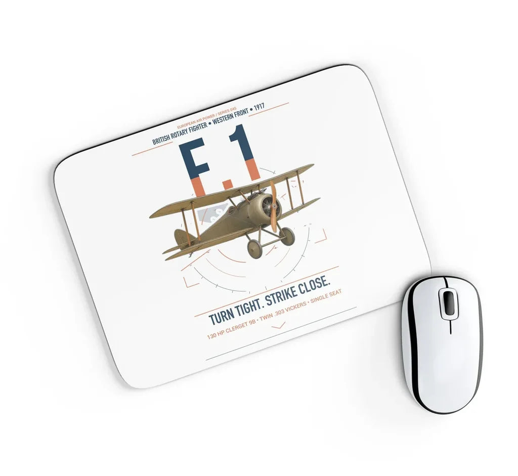 Sopwith Camel F.1 design on white rectangle mouse pad